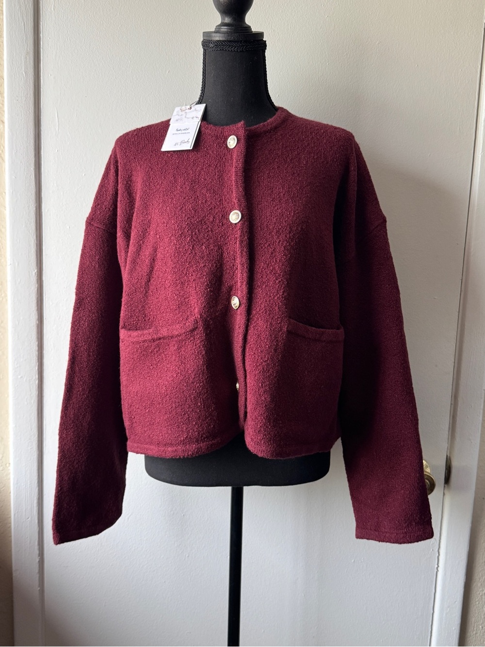 Splendid Burgundy Teddy Button-Front Jacket